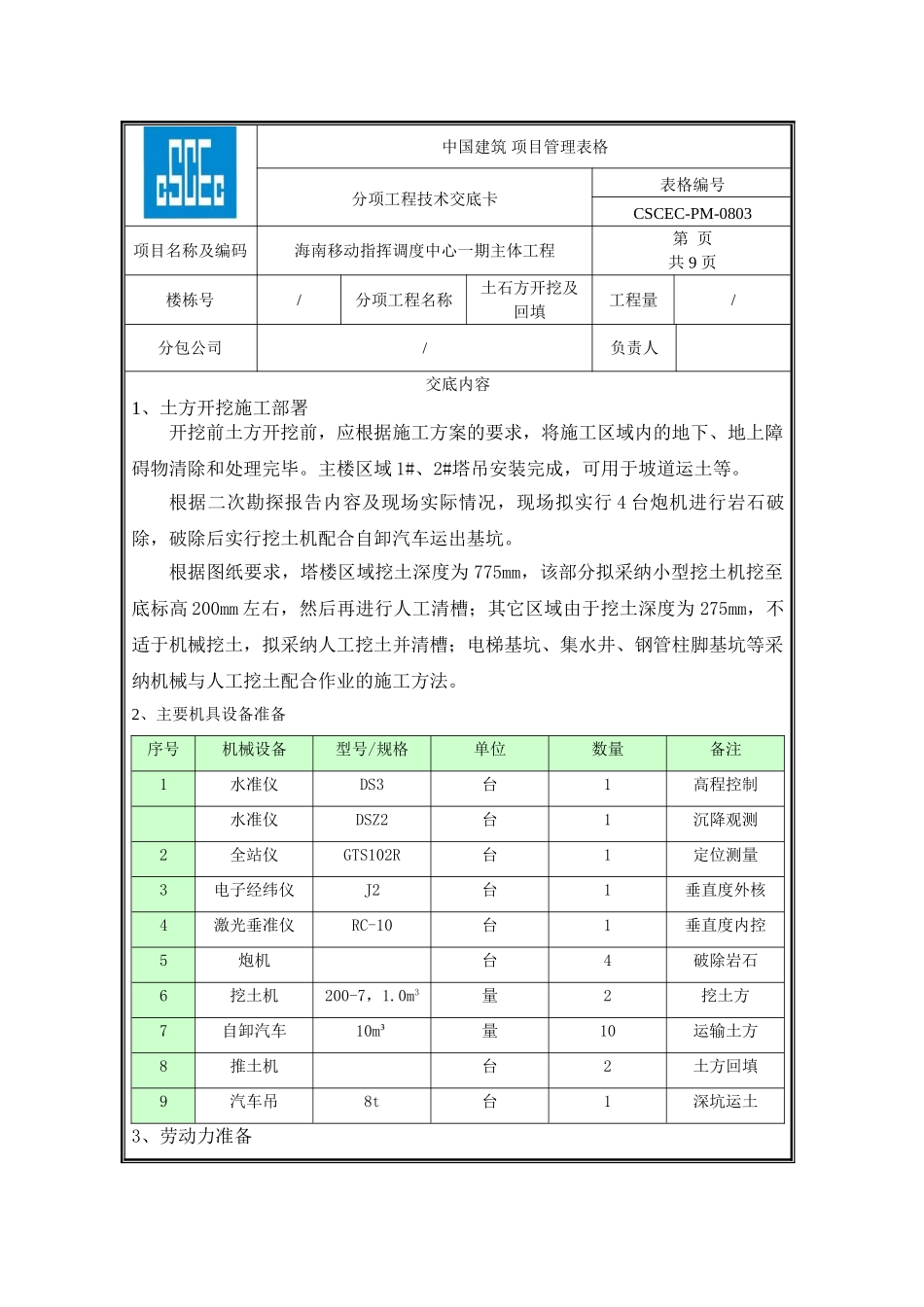土石方开挖及回填技术交底_第1页