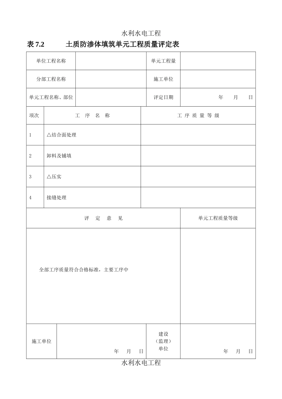 土质防渗体填筑单元工程质量评定表-doc_第1页