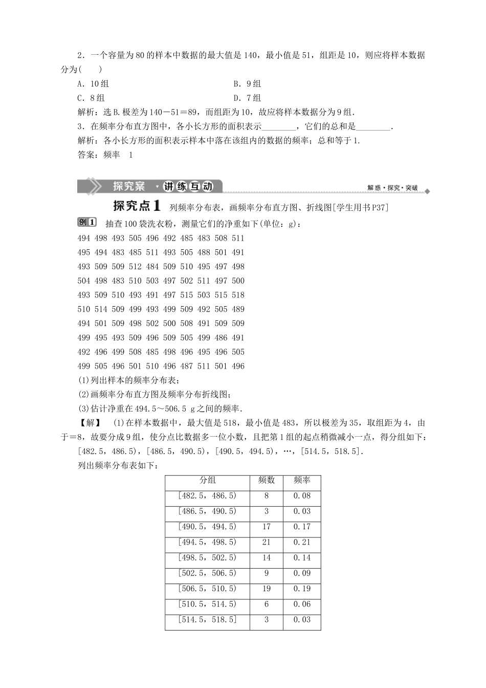 高中数学 第12章 统计学初步 12.3 用样本分布估计总体分布 12.3.1 频率分布表 12.3.2 频率分布直方图 12.3.3 频率折线图 12.3.4 数据茎叶图学案 湘教版必修5-湘教版高二必修5数学学案_第2页