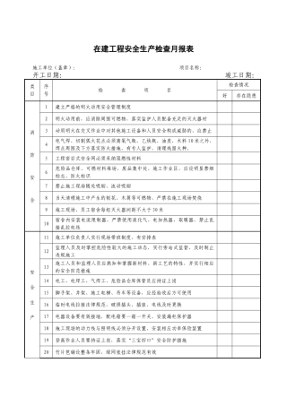 在建工程安全生产检查月报表