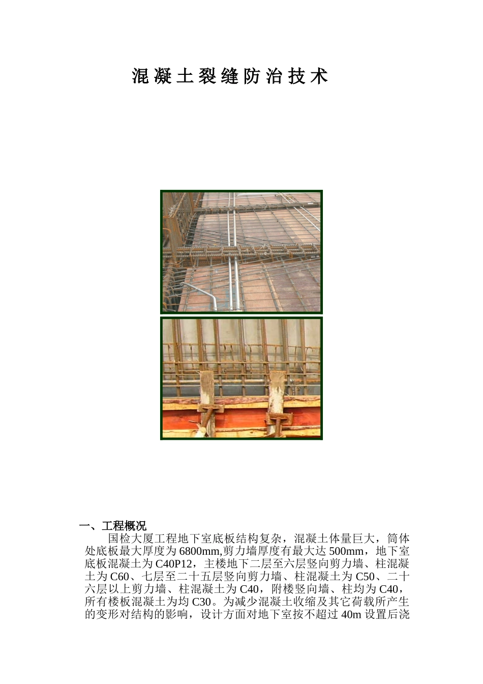 地下室大体积混凝土裂缝防止技术总结_第1页