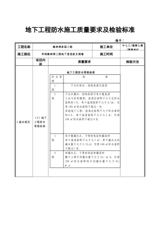 地下工程防水施工质量要求及检验标准