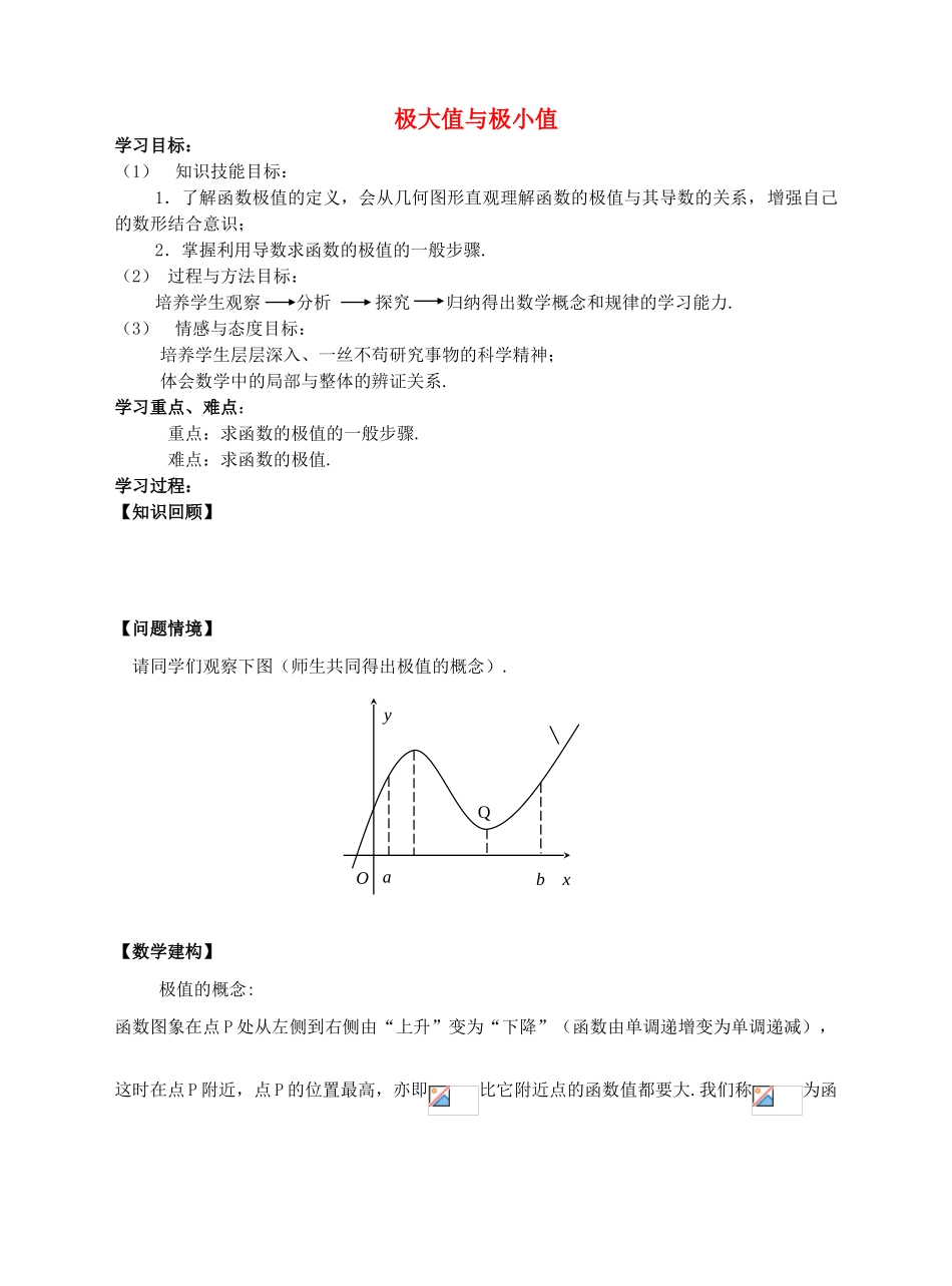 高中数学 极大值与极小值教学案 苏教版选修1-1_第1页