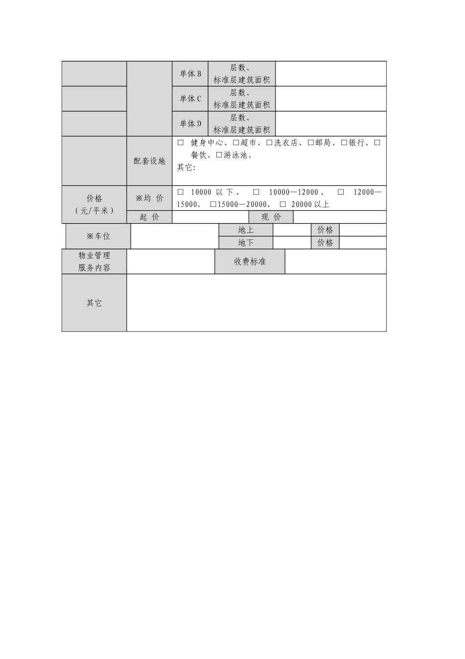 地产项目产品标准研究调研表_第2页