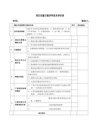 地产项目实施方案评审技术评价表