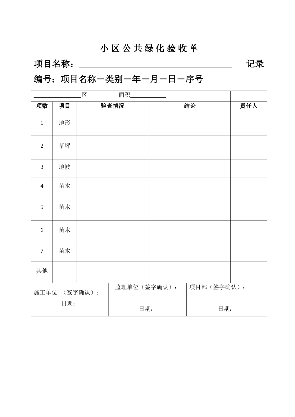 地产项目小区公共绿化验收单_第1页