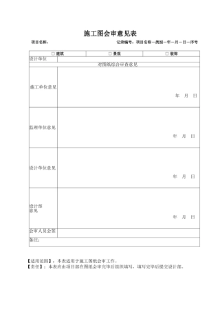 地产项目施工图会审意见表