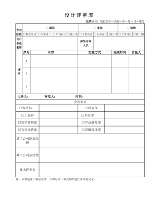 地产项目设计评审表
