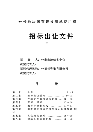 地块国有建设用地使用权招标出让文件