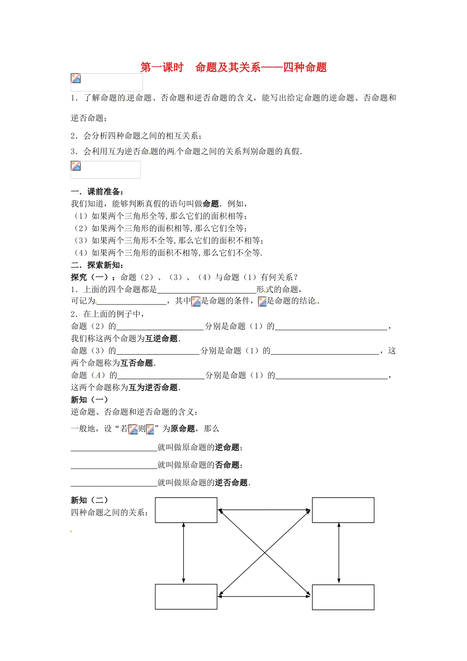 高中数学 命题及其关系——四种命题学案 苏教版选修1-1_第1页