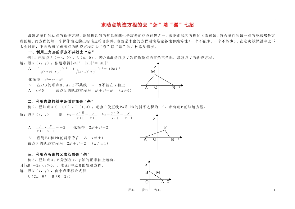 高中数学 求轨迹方程的去“杂”堵“漏”方法素材_第1页