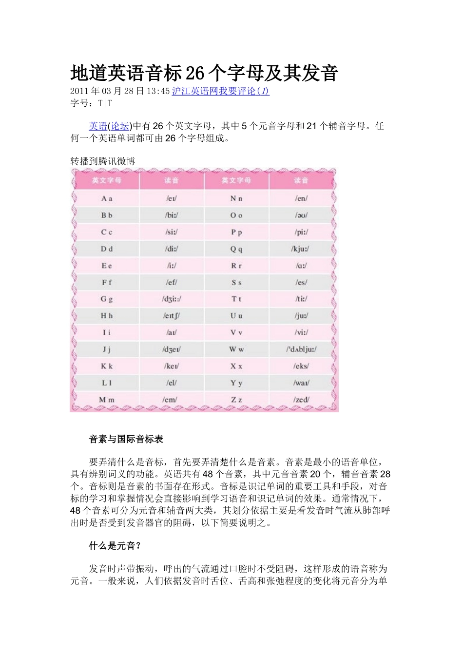 地道英语音标26个字母及其发音_第1页