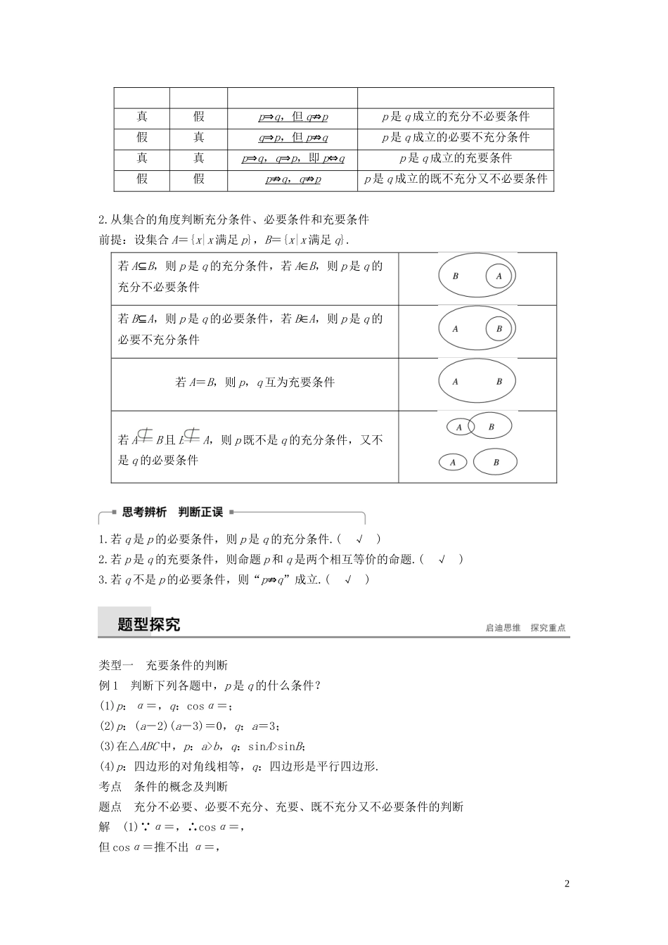 高中数学 第1章 常用逻辑用语 1.1.2 充分条件和必要条件学案 苏教版选修1-1-苏教版高二选修1-1数学学案_第2页