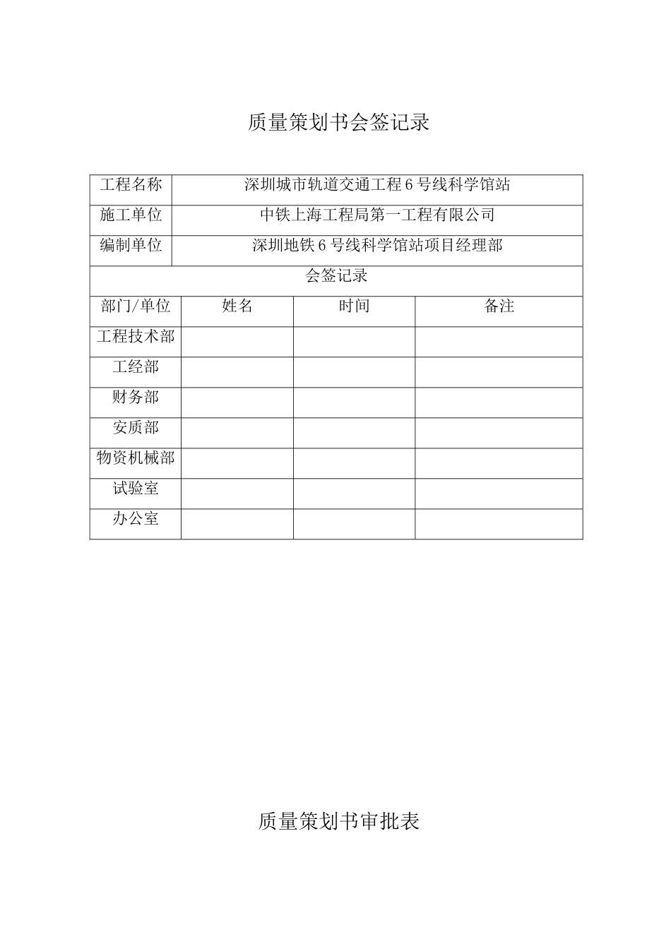 地铁科学馆站质量策划书88页_第1页