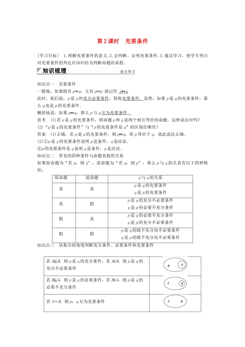 高中数学 第1章 常用逻辑用语 1.1.2 第2课时 充要条件学案 苏教版选修2-1-苏教版高二选修2-1数学学案_第1页
