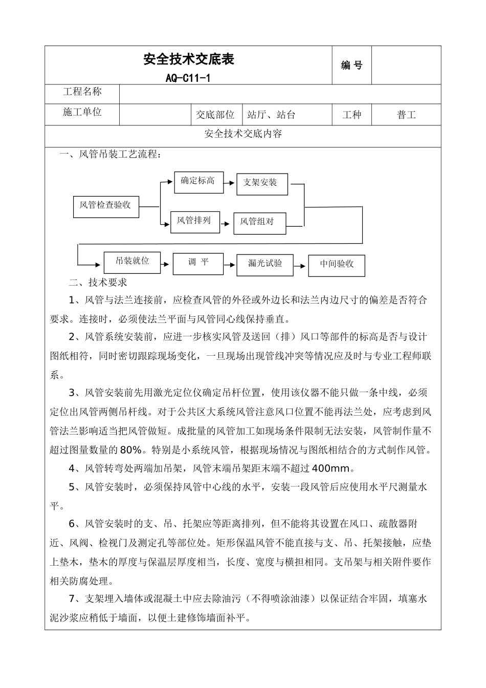 地铁站风管吊装技术交底_第1页