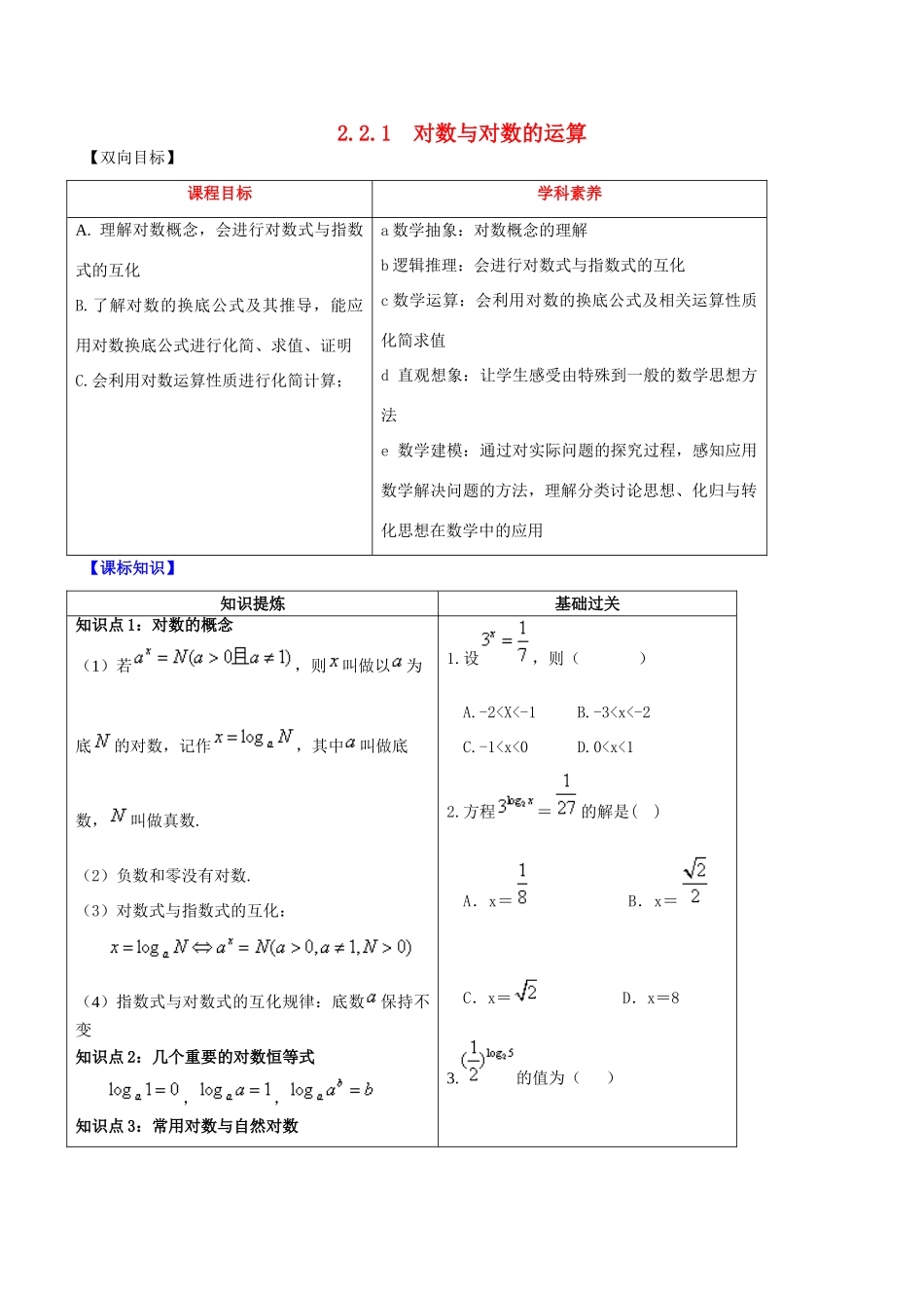 高中数学 专题2.2.1 对数与对数的运算视角透析学案 新人教A版必修1-新人教A版高一必修1数学学案_第1页
