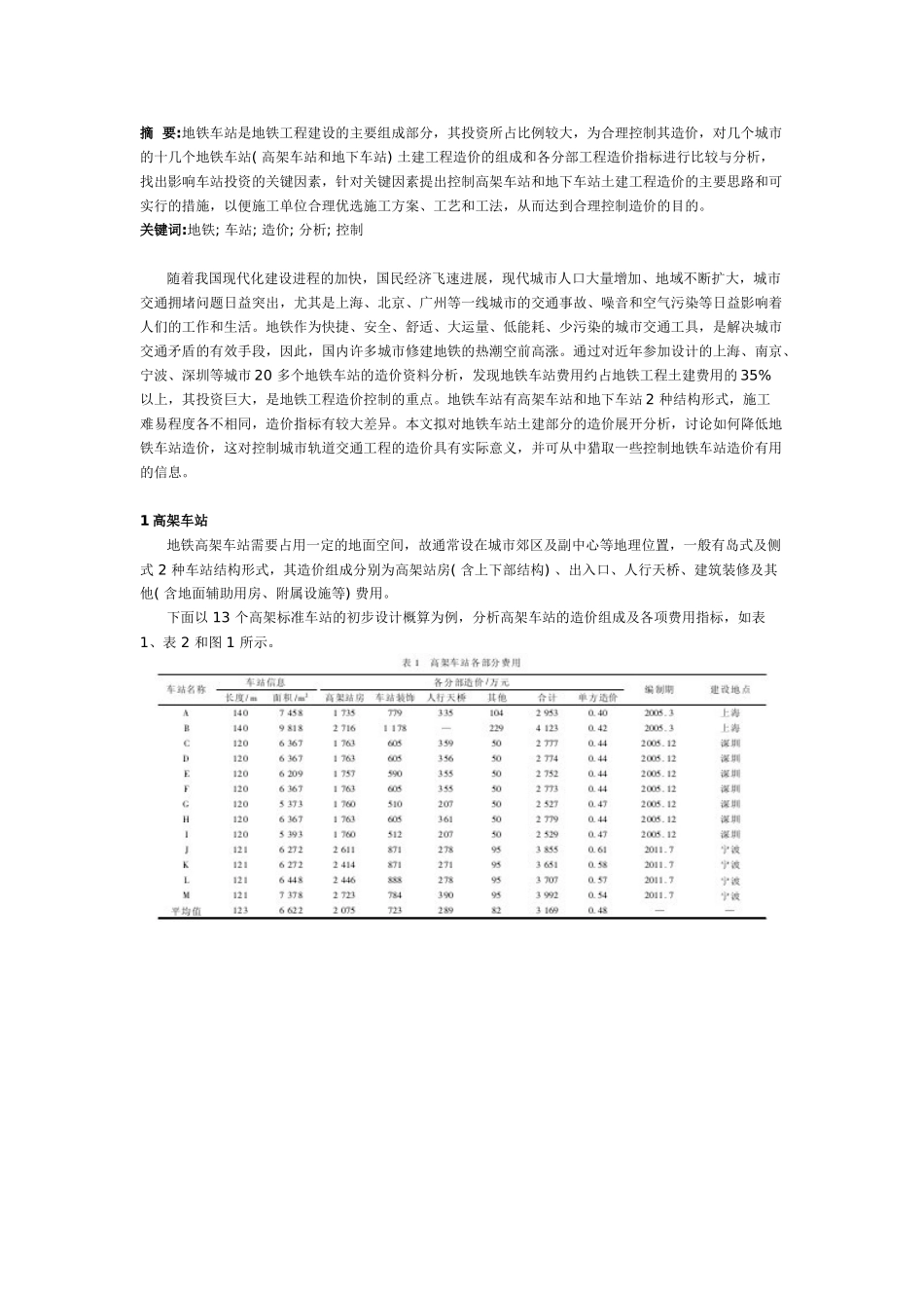 地铁车站造价分析与控制_第1页
