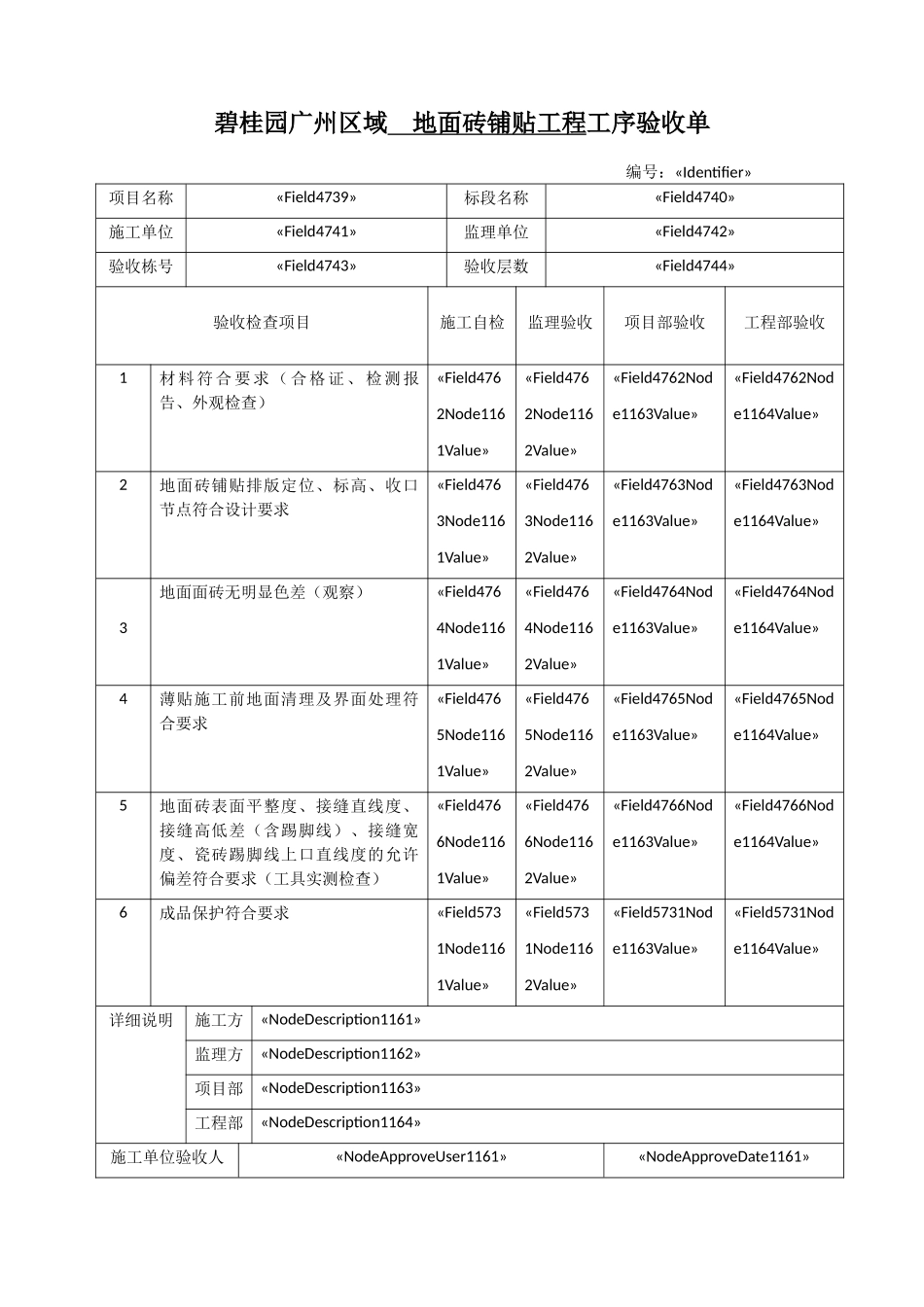 地面砖铺贴工程工序验收单_第1页