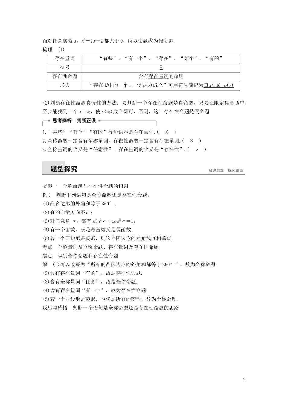 高中数学 第1章 常用逻辑用语 1.3.1 量词学案 苏教版选修1-1-苏教版高二选修1-1数学学案_第2页