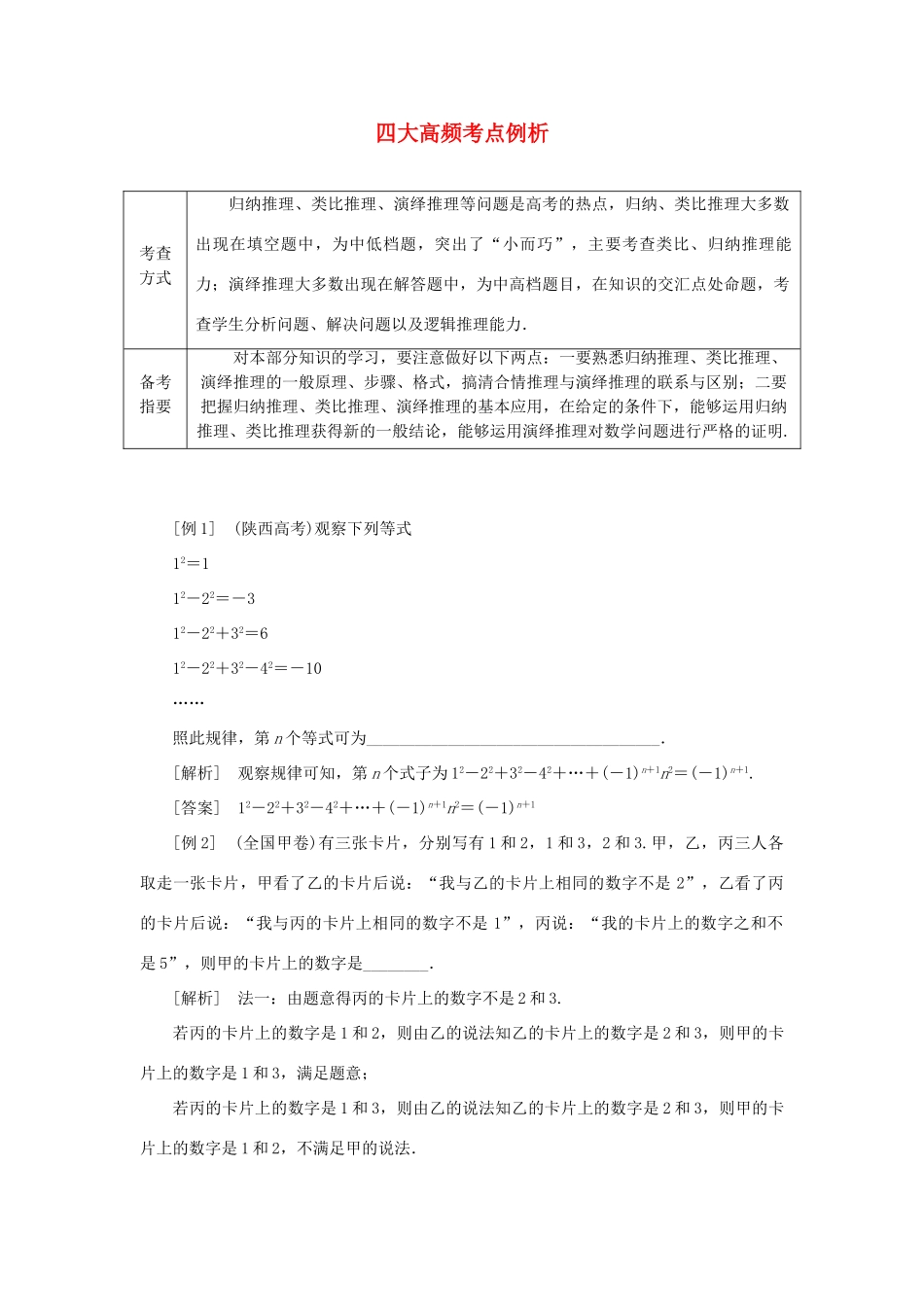 高中数学 四大高频考点例析学案 苏教版选修1-2-苏教版高二选修1-2数学学案_第1页