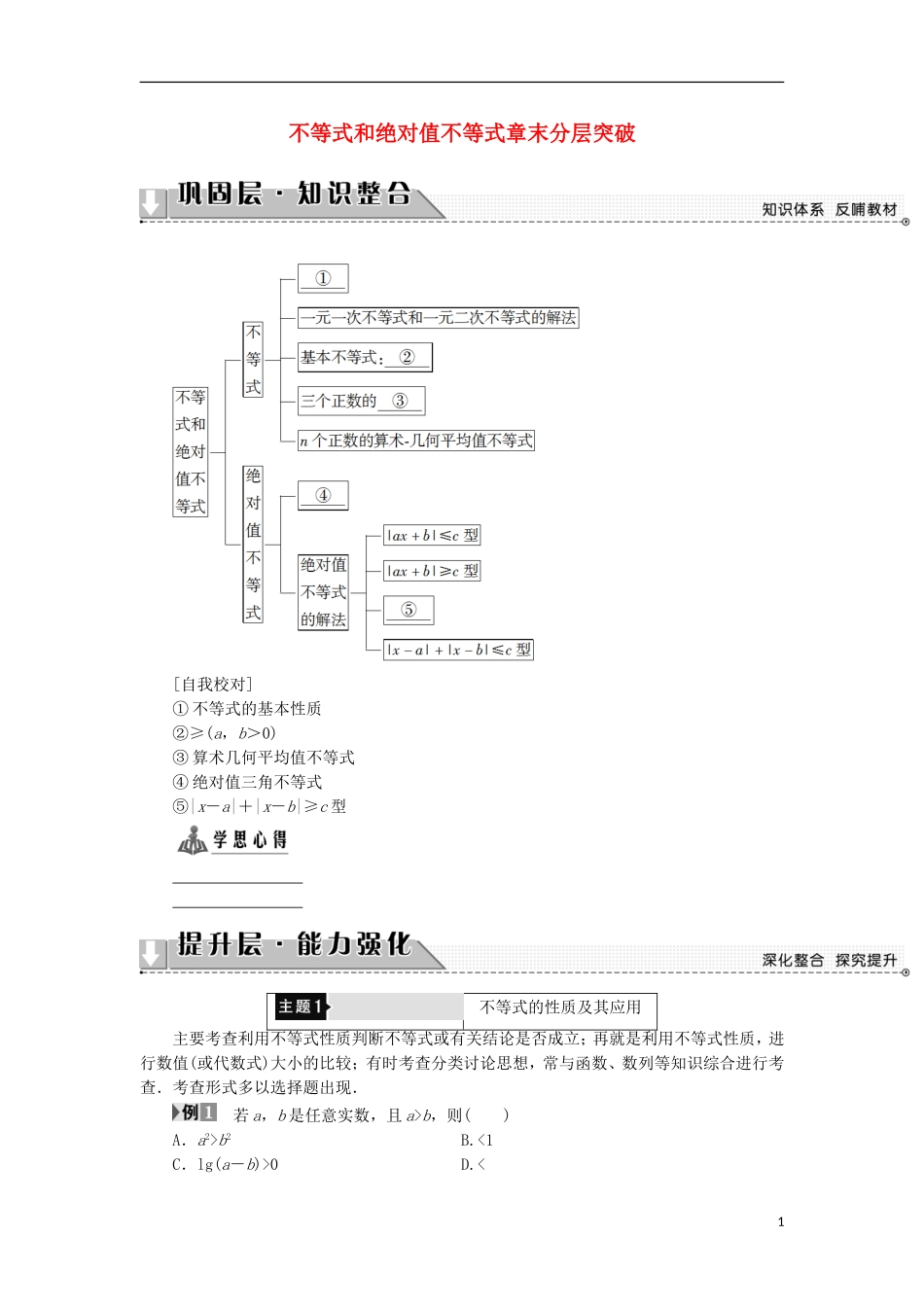 高中数学 第1讲 不等式和绝对值不等式章末分层突破学案 新人教A版选修4-5-新人教A版高中选修4-5数学学案_第1页