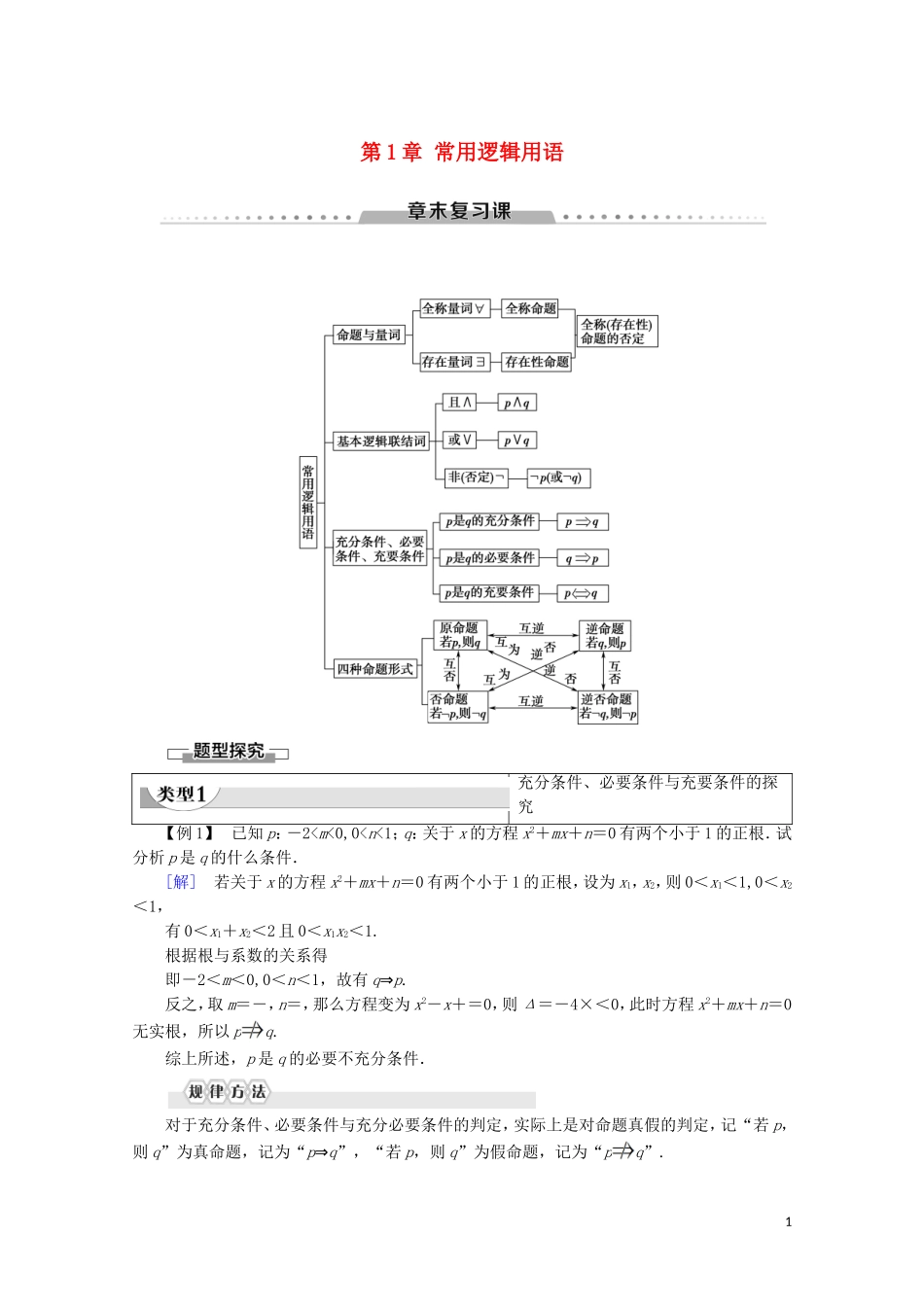 高中数学 第1章 常用逻辑用语章末复习课学案 新人教B版选修2-1-新人教B版高二选修2-1数学学案_第1页