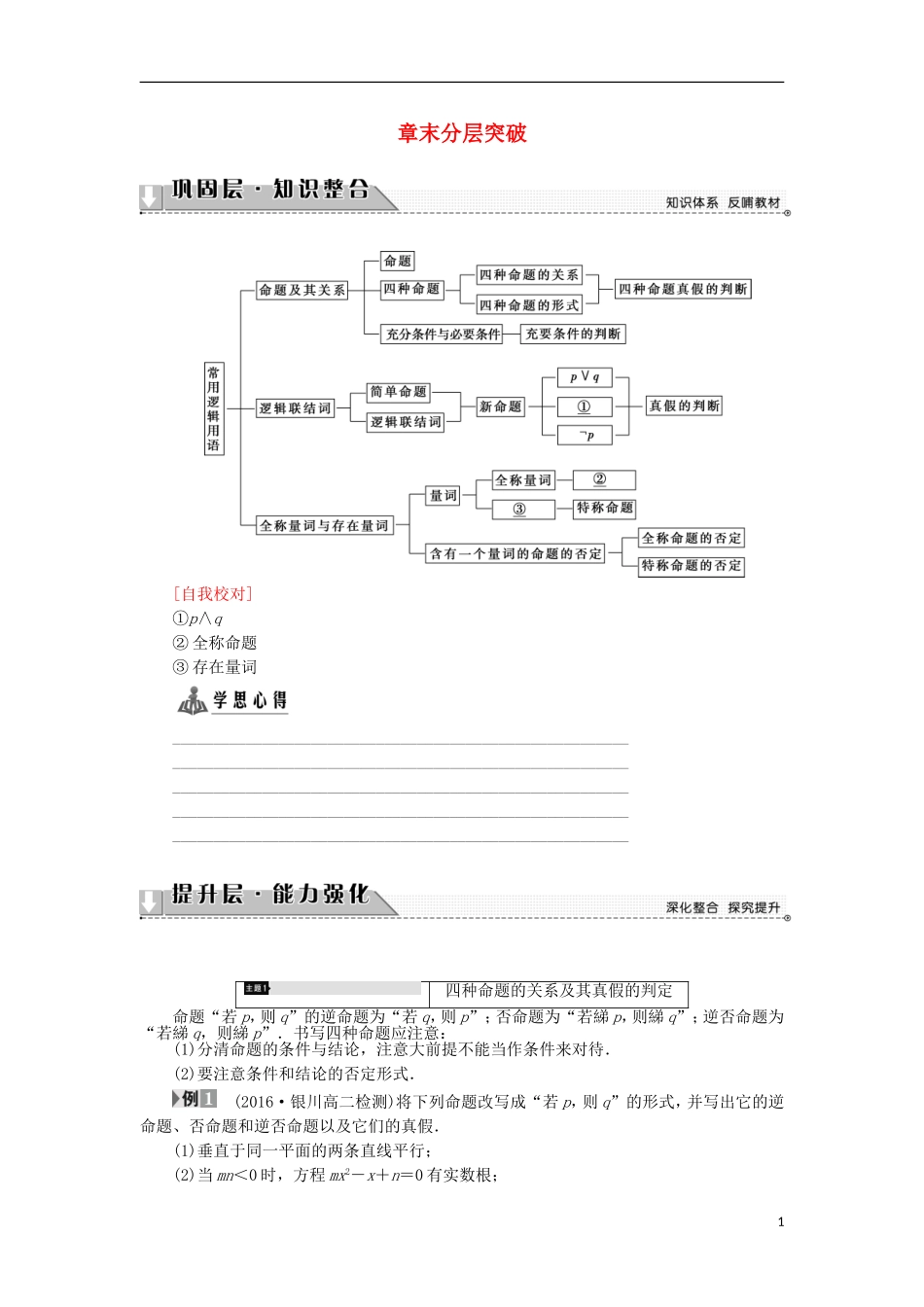 高中数学 章末分层突破1学案 新人教B版选修2-1-新人教B版高中选修2-1数学学案_第1页