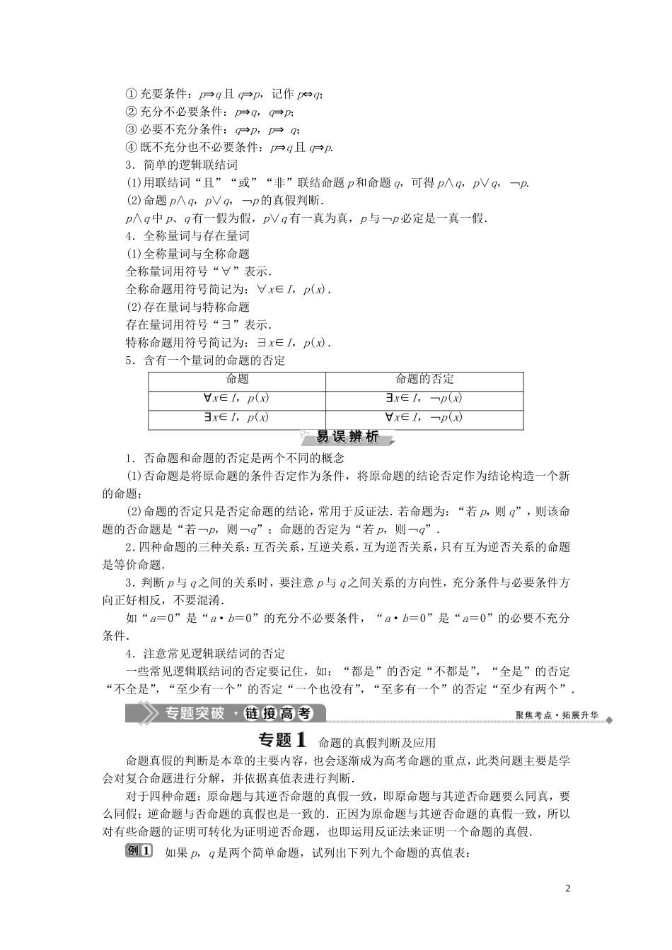高中数学 第1章 常用逻辑用语章末复习提升课学案 湘教版选修2-1-湘教版高二选修2-1数学学案_第2页