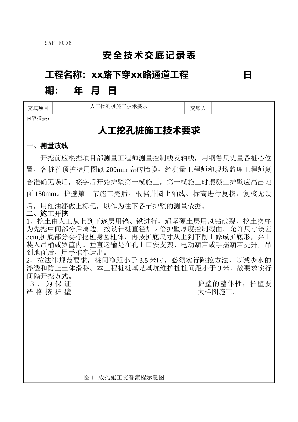 城市下穿道路人工挖孔桩基础施工技术交底_第1页