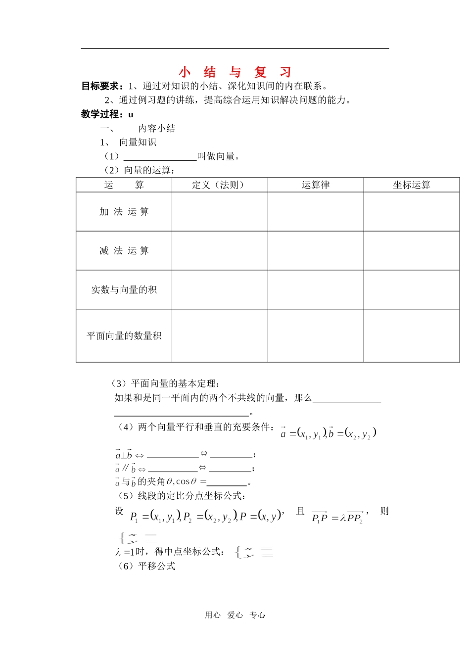 高中数学 向量小结复习，向量的复习资料素材 新人教A版选修2_第1页
