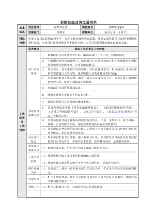 城市公司前期部岗位说明书-正略钧策