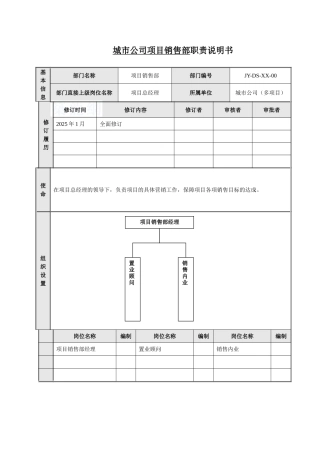 城市公司项目销售部职责说明书-正略钧策-20250115