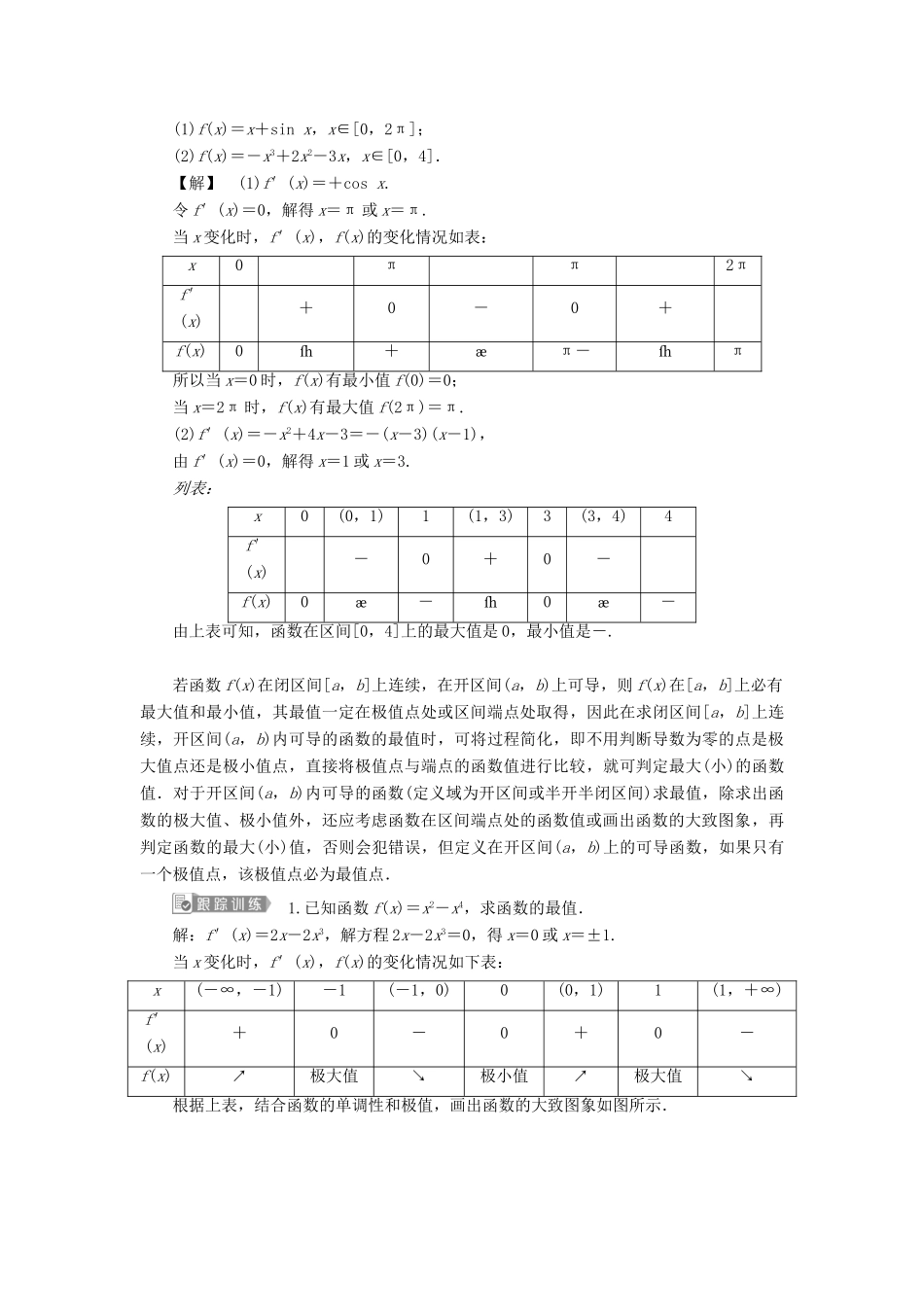 高中数学 第1章 导数及其应用 1.3 导数在研究函数中的应用 1.3.3 最大值与最小值学案 苏教版选修2-2-苏教版高二选修2-2数学学案_第2页
