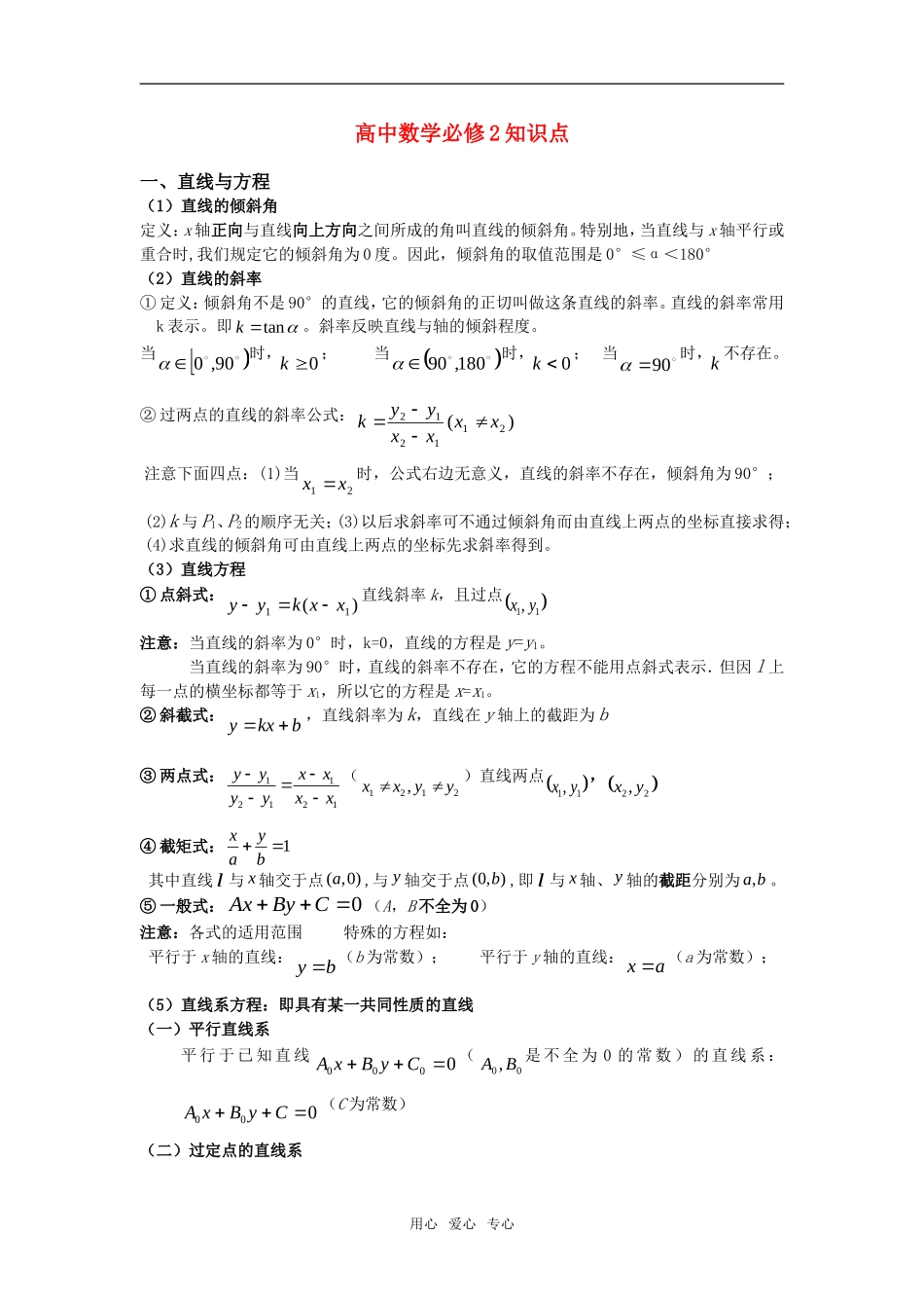高中数学 直线与方程知识点网络素材 新人教版必修2_第1页