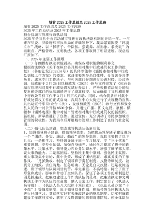 城管2025工作总结及2025工作思路-精品范文资料
