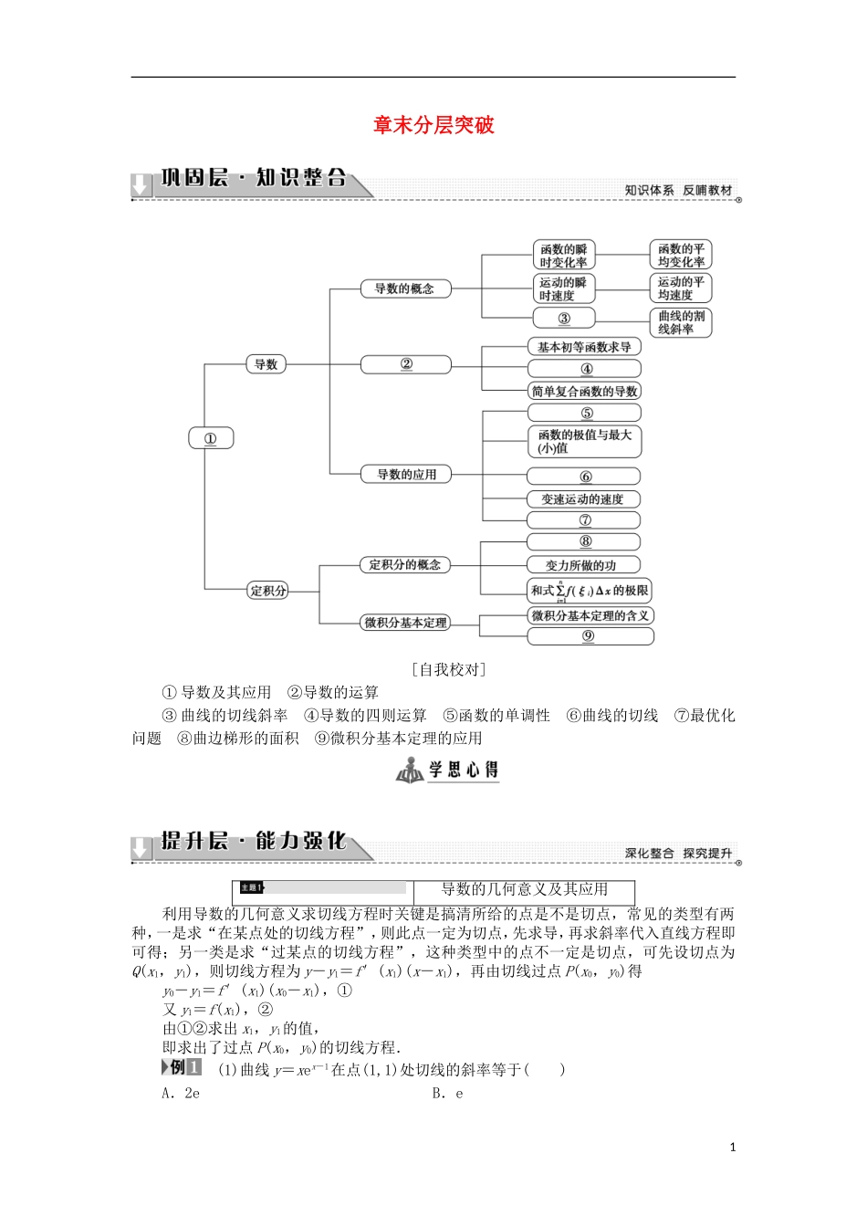 高中数学 第1章 导数及其应用章末分层突破学案 新人教B版选修2-2-新人教B版高中选修2-2数学学案_第1页