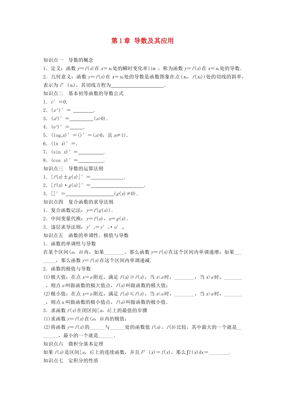 高中数学 第1章 导数及其应用章末复习课学案 苏教版选修2-2-苏教版高二选修2-2数学学案_第1页