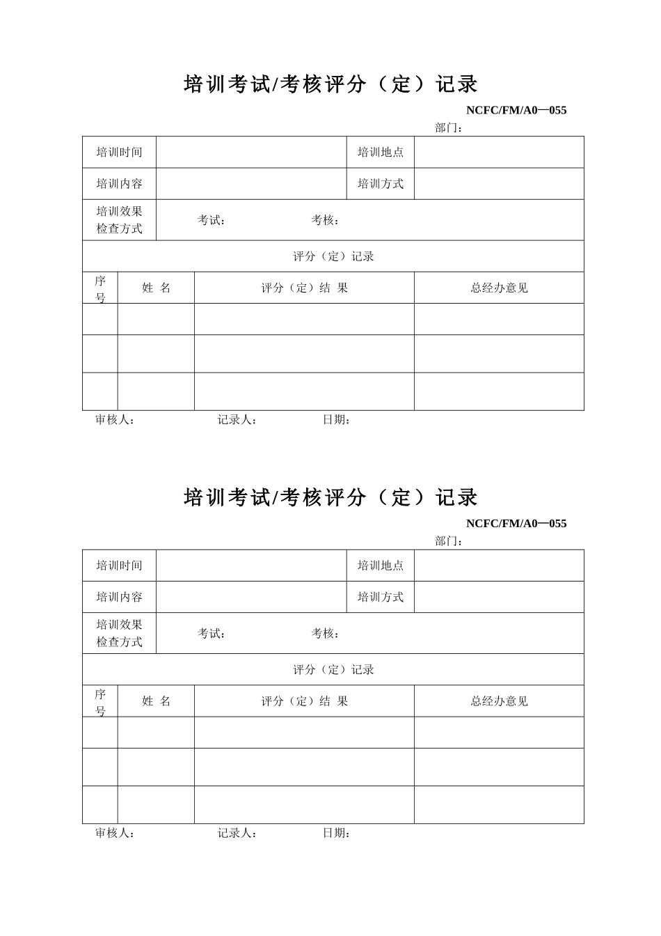 培训考试评分记录(055)_第1页