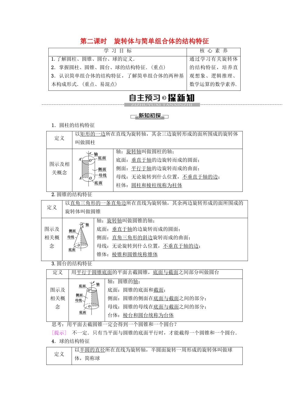 高中数学 第1章 空间几何体 1.1 空间几何体的结构（第2课时）旋转体与简单组合体的结构特征学案 新人教A版必修2-新人教A版高一必修2数学学案_第1页