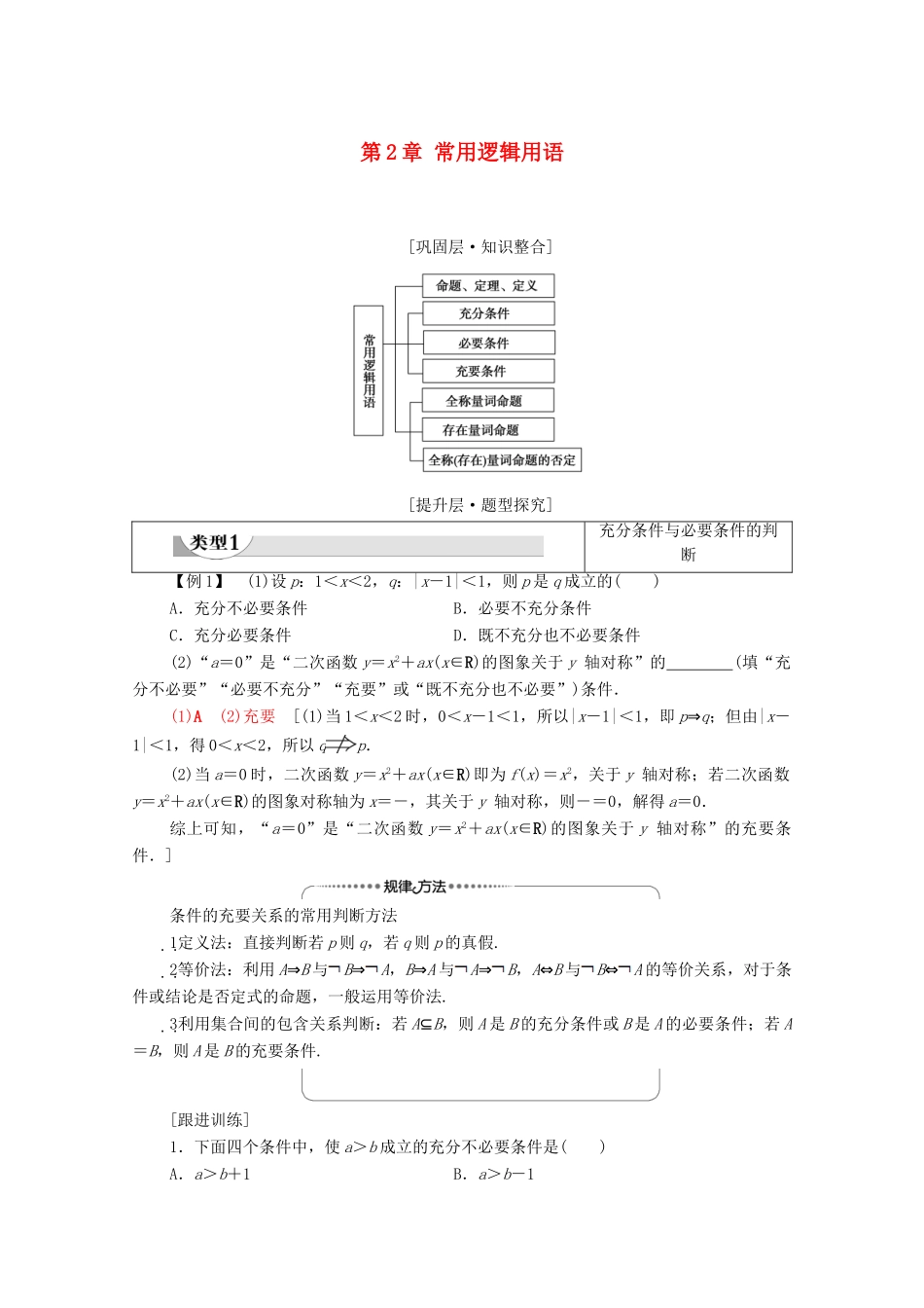 高中数学 第2章 常用逻辑用语章末综合提升教学案（含解析）苏教版必修第一册-苏教版高一第一册数学教学案_第1页