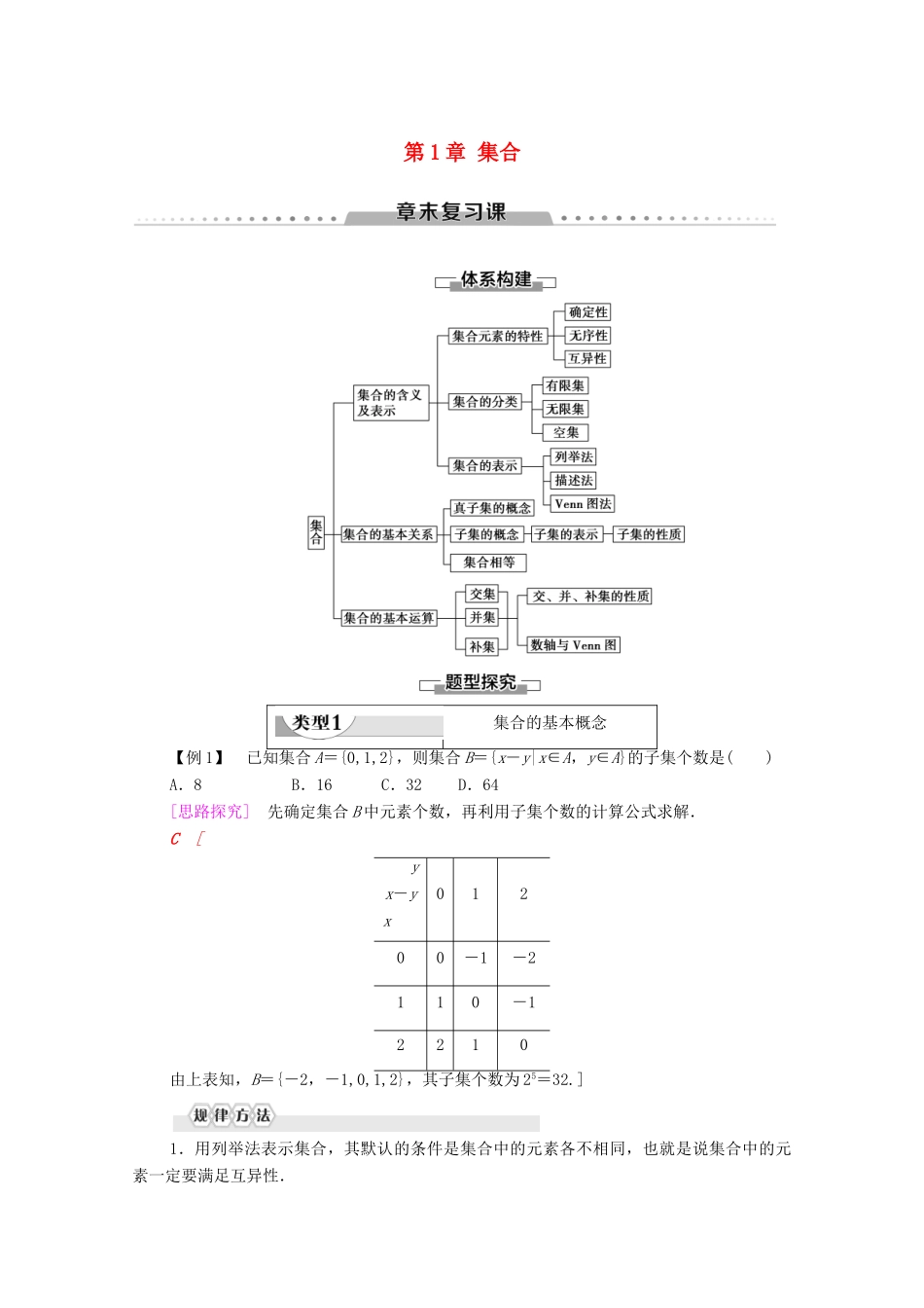 高中数学 第1章 集合章末复习课学案 北师大版必修1-北师大版高一必修1数学学案_第1页