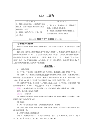 高中数学 第1章 空间向量与立体几何 1.2 空间向量在立体几何中的应用 1.2.4 二面角学案（含解析）新人教B版选择性必修第一册-新人教B版高一第一册数学学案