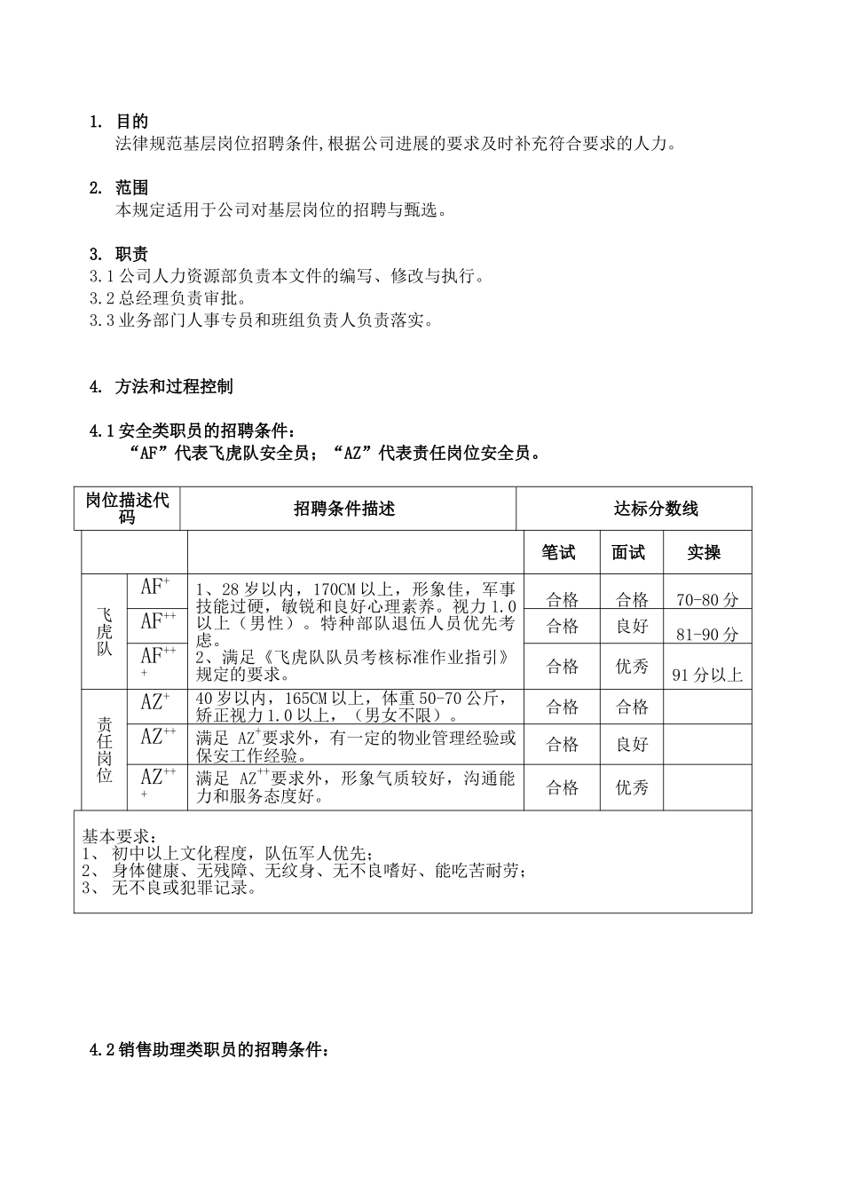 基层岗位招聘条件标准作业指引_第1页