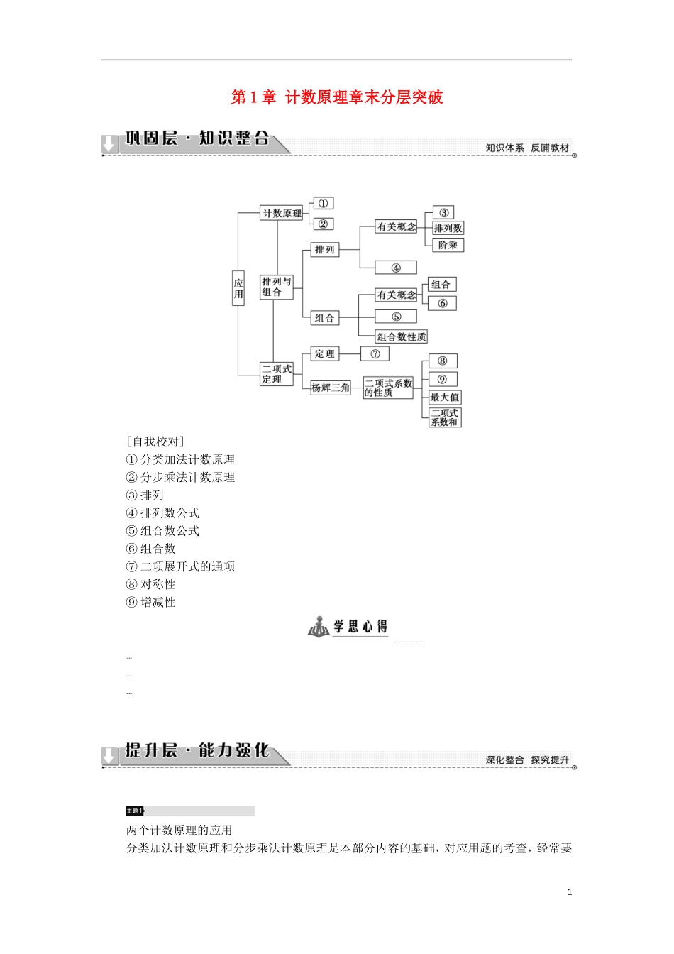 高中数学 第1章 计数原理章末分层突破学案 新人教A版选修2-3-新人教A版高中选修2-3数学学案_第1页
