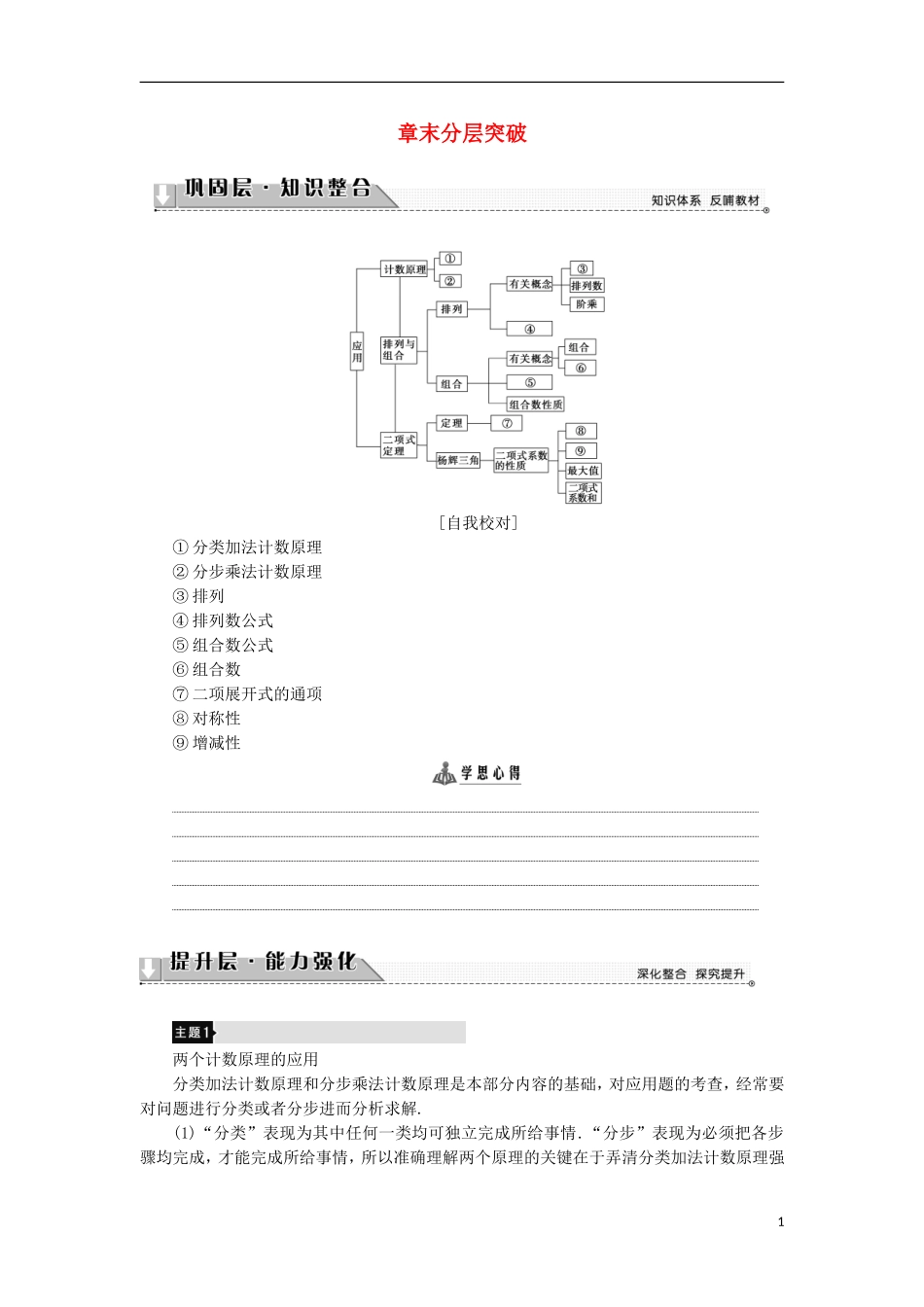 高中数学 第1章 计数原理章末分层突破学案 新人教B版选修2-3-新人教B版高中选修2-3数学学案_第1页
