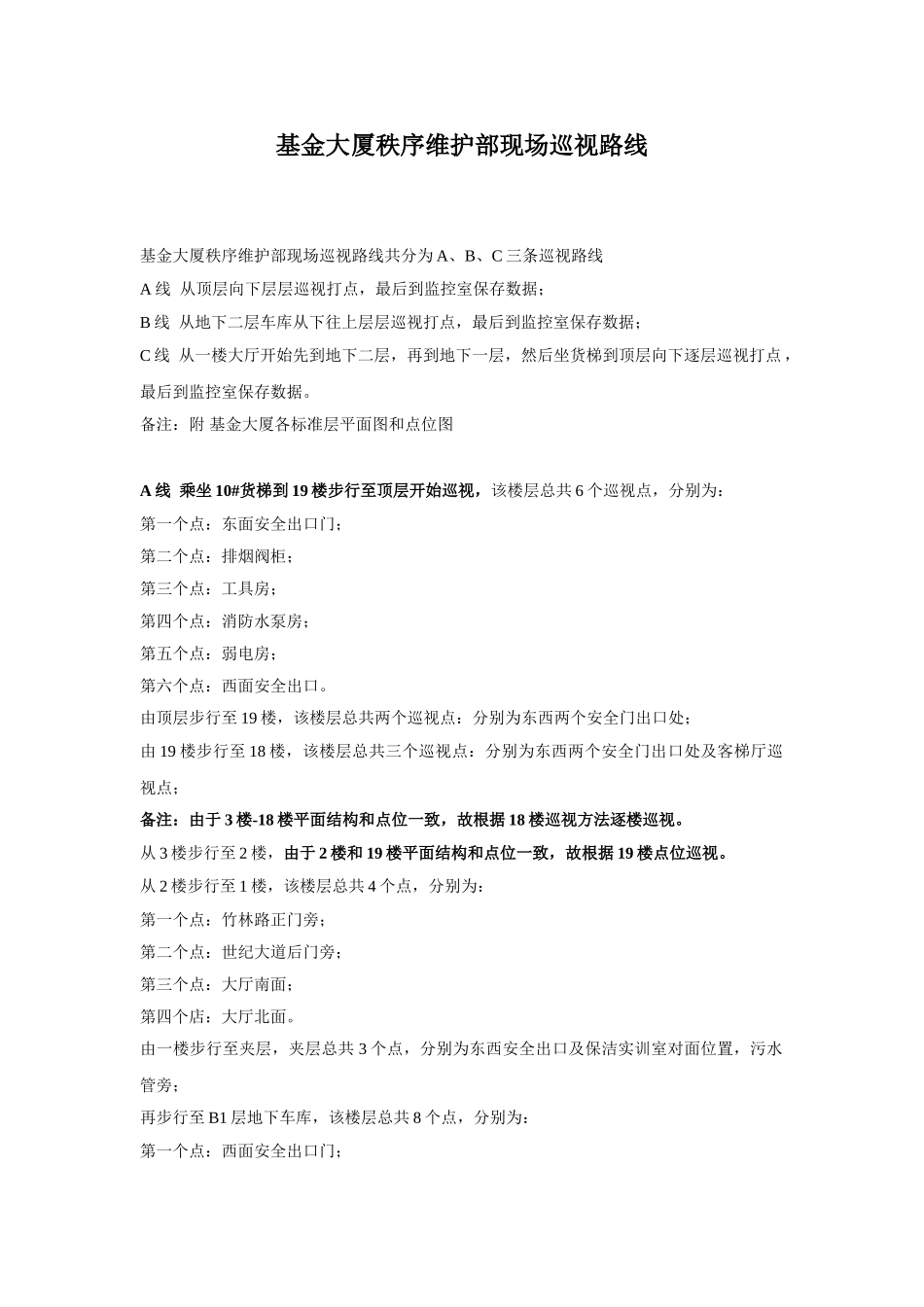 基金大厦秩序维护部现场巡视路线_第1页