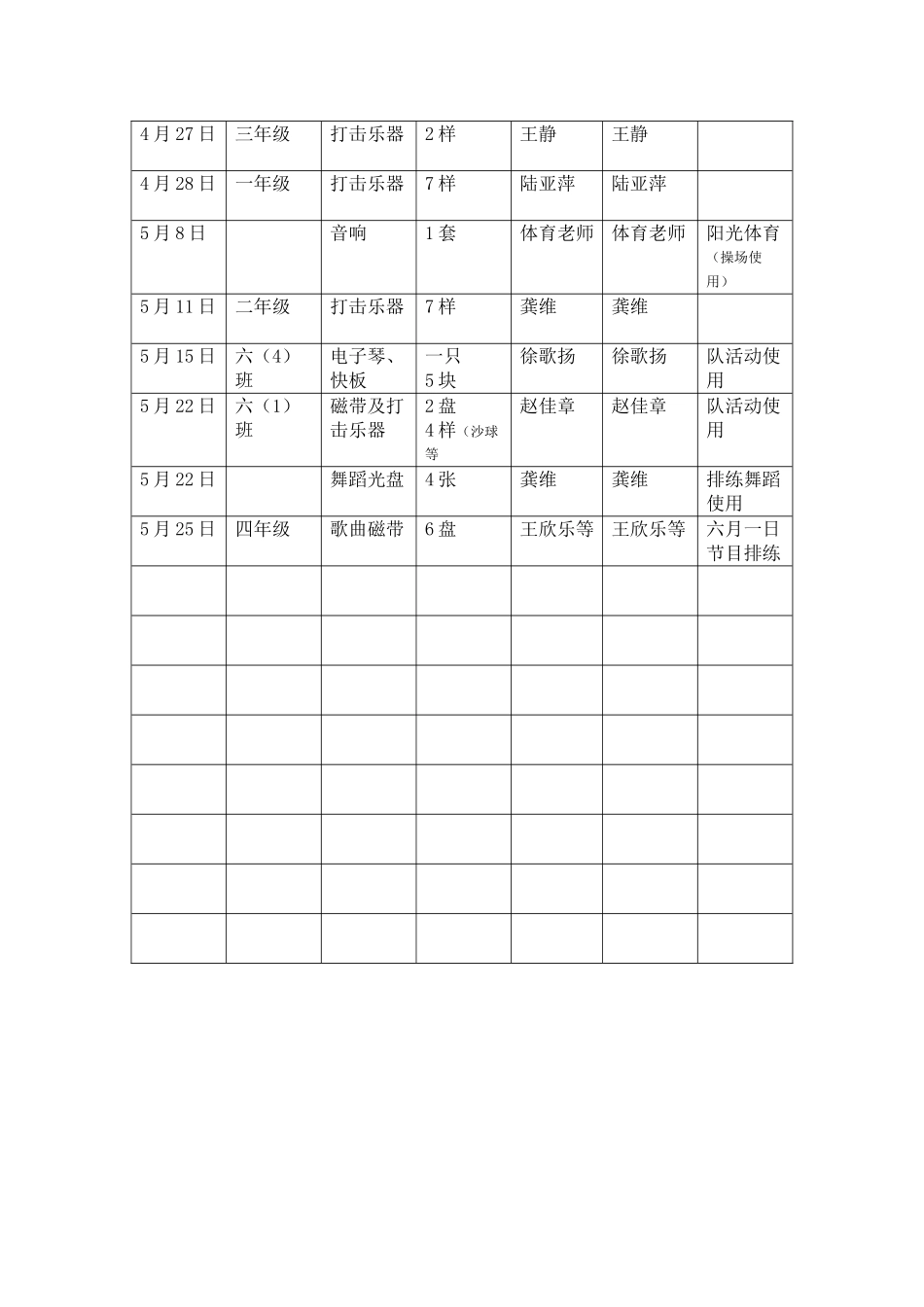 塔前小学音乐器材借还记录表_第3页
