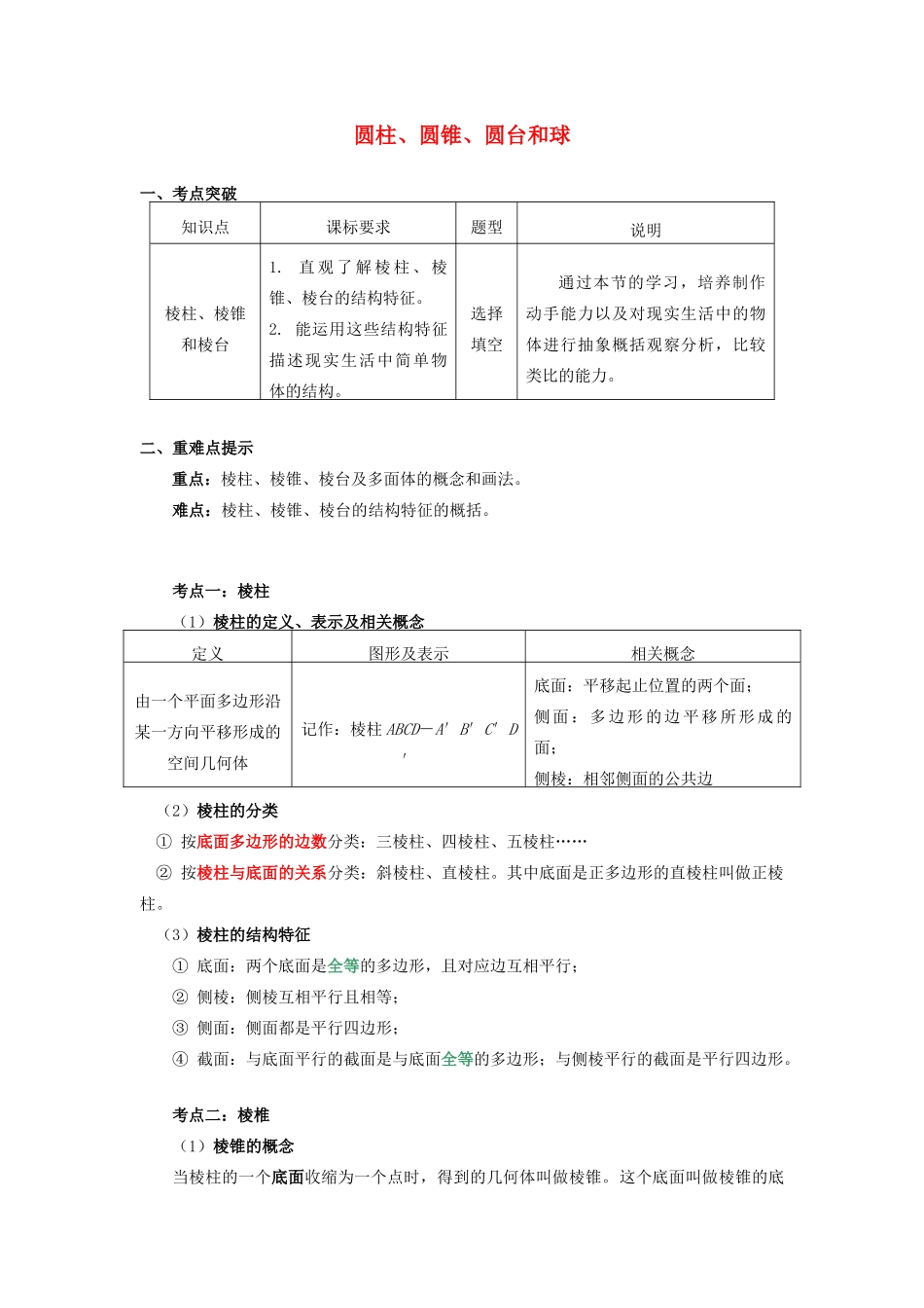 高中数学 第1章 立体几何初步 第一节 空间几何体1 棱柱、棱锥和棱台学案 苏教版必修2-苏教版高一必修2数学学案_第1页