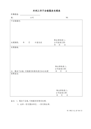 外判工作不合格服务处理表WINWGZAL.KF0653